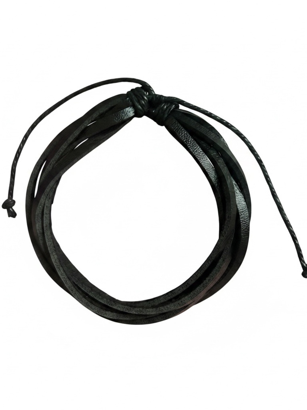 Multi-Strand Black Leather Wrap Bracelet